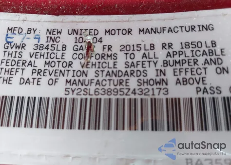 2005 Pontiac Vibe из США, поврежденный, VIN 5Y2SL63895Z432173